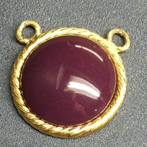 Napier Double Pendant Gold Domed Purple Glass Detailed Rope Edge Retro Classic